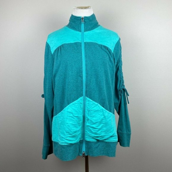 Neon Buddha Jacket L Womens Zip Up Lightweight Ruched‎ Tie Sleeve Large - Picture 1 of 10